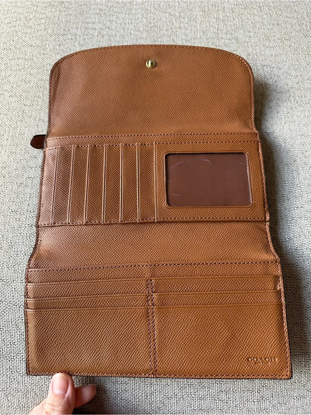 Coach Tri-fold Leather Wallet in Cognac Brown
